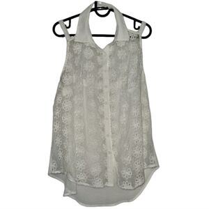 White sheer floral blouse L
